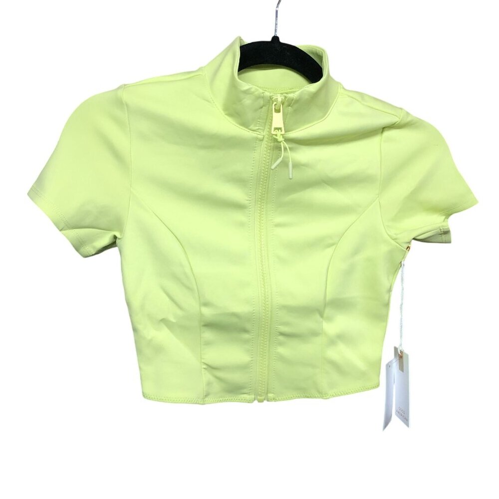 Good American Scuba Surf Shirt Cropped Short Sleeve Rash Guard Zip Green 2 US M - Picture 2 of 4